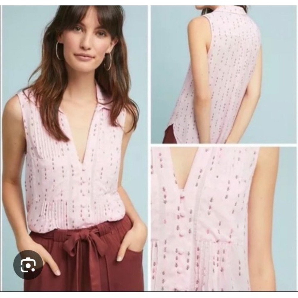Conversations by Anthropologie womans floral V-neck short sleeve blouse, size M